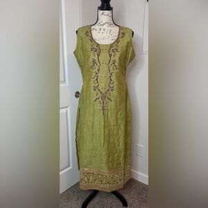 Chartreuse Embroidered Silk Dress/Tunic